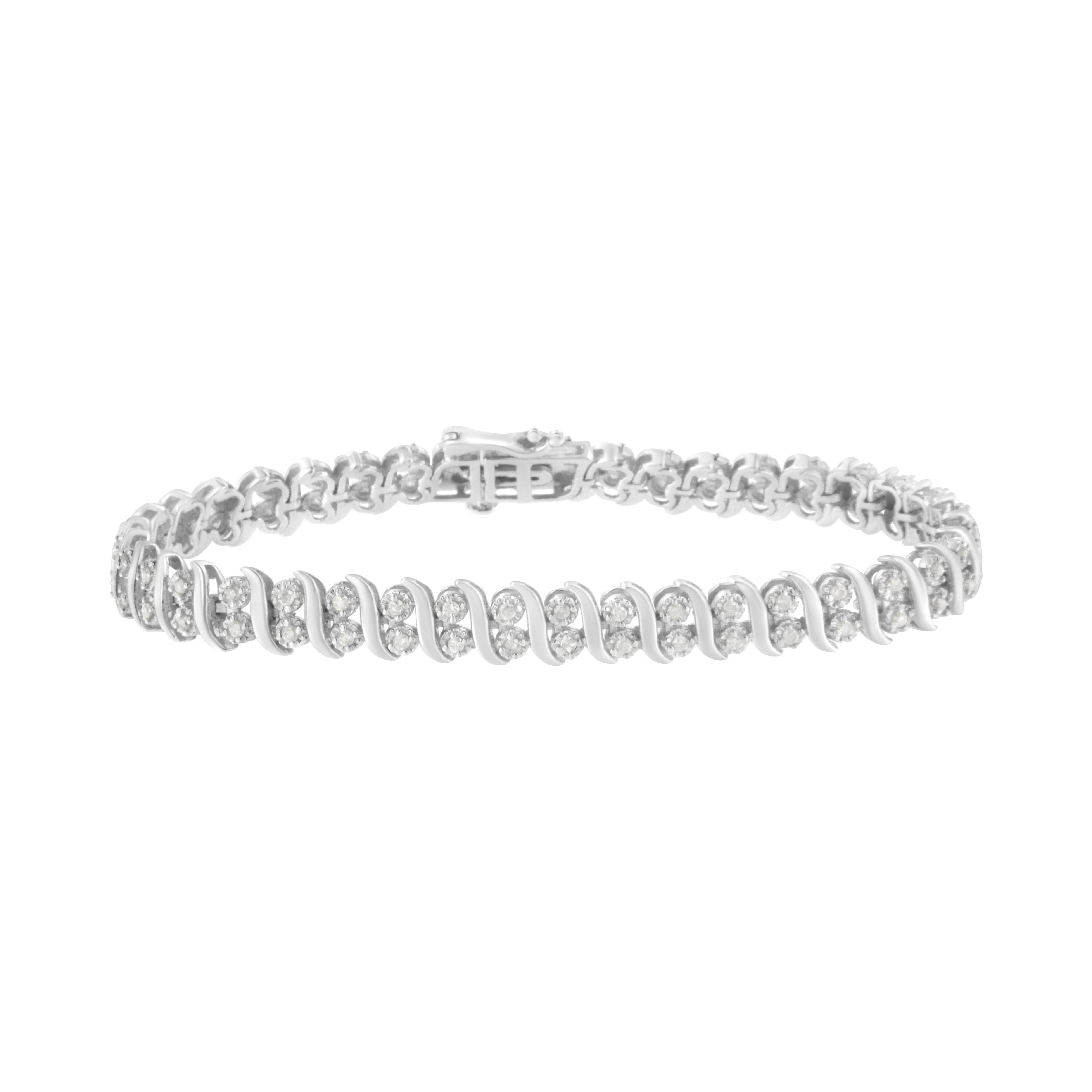 925 Sterling Silver 1 Cttw Double Row Miracle-Set Diamond Tennis Bracelet 703$